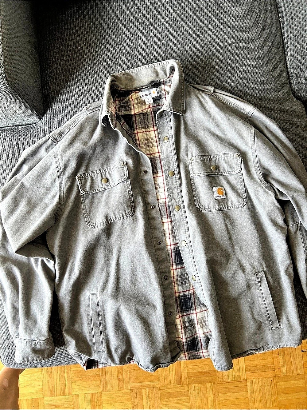 Carhartt Canvas Flannel-Lined Shirt Jac Men's Plaid Shirt Jacket Large